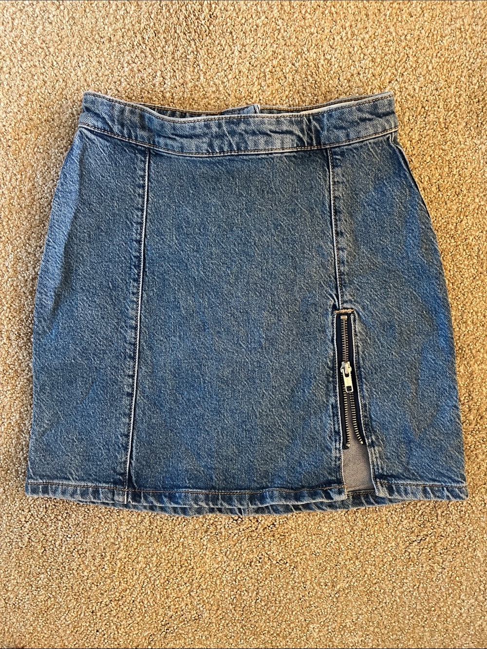 Free People Blue Denim Mini Skirt with Side Zip